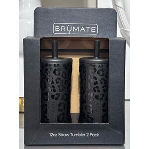 BruMate 12oz Straw Tumbler 2- Pack, BLACK ONYX LEOPARD